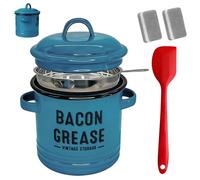 Grease Can - Filtro de de cocina para almacenamiento | Durable Stainless Steel with Fine Strainer Lid, Anti-Drip Spout, Heat Resistant Handle for Frying Baking Meal Prep