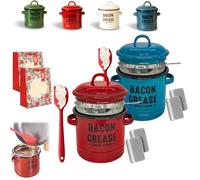 Grease Container with Filter and Scraper, 46 oz Bacon Grease Container with Strainer and Food-grade Silicone Spatula, Cooking Pot Keeper Collector, for Cooking, Fat Storage (B+D)