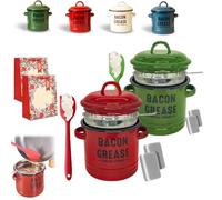 Grease Container with Filter and Scraper, 46 oz Bacon Grease Container with Strainer and Food-grade Silicone Spatula, Cooking Pot Keeper Collector, for Cooking, Fat Storage (A+B)