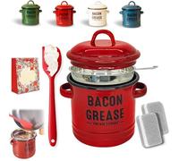 Grease Container with Filter and Scraper, 46 oz Bacon Grease Container with Strainer and Food-grade Silicone Spatula, Cooking Pot Keeper Collector, for Cooking, Fat Storage (B)