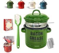 Grease Container with Filter and Scraper, 46 oz Bacon Grease Container with Strainer and Food-grade Silicone Spatula, Cooking Pot Keeper Collector, for Cooking, Fat Storage (A)