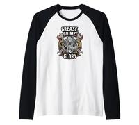 Grease Grime Glory Motorcycle Engine Biker Mechanic Camiseta Manga Raglan