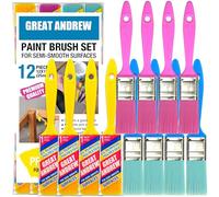 Great Andrew - 12 pinceles de pintura pequeños de 1 pulgada, pinceles de pintura para pintura acrílica, manualidades al óleo, pinceles de pintura para paredes, retoques, suministros de pintura