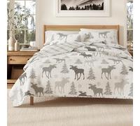 Great Bay Home Colcha de cabaña tamaño matrimonial/Queen con 2 Fundas. Juego de edredón Reversible de 3 Piezas para Todas Las Estaciones, Juego de Cama rústico, colección Wilderness (Alce, Gris)