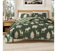 Great Bay Home Colcha de cabaña tamaño matrimonial/Queen con 2 Fundas. Juego de edredón Reversible de 3 Piezas para Todas Las Estaciones, Juego de Cama rústico, colección Rio Ridge (Verde Bosque)