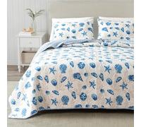 Great Bay Home Juego de Ropa de Cama King Coastal de Verano con Fundas de Almohada, Juego de Colcha Reversible de 3 Piezas para Todas Las Estaciones, Colcha Acolchada náutica Ligera, colección Bali,