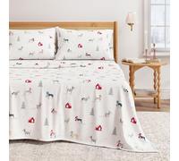 Great Bay Home Juego de sábanas de Franela 100% algodón Turco, Bolsillos Profundos, sábanas Suaves de Navidad, sábanas cálidas de Franela Antibolitas (Reina, Cachorros en la Nieve)