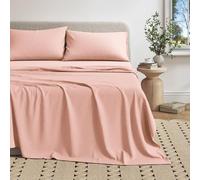 Great Bay Home Juego de sábanas de mezcla de algodón de punto jersey de 4 piezas, tamaño King, sábanas y fundas de almohada ultrasuaves, jaspeadas, transpirables, para todas las estaciones (King, rosa