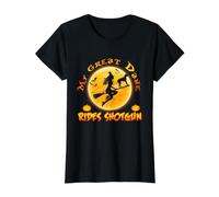 Great Dane Dog Rides Shotgun Witch Broom Funny Halloween Camiseta gráfica económica, Mujer, Negro, S