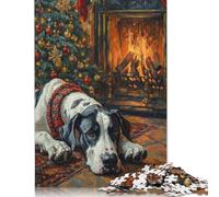 Great Dane in Holiday Art Christmas Dog by Fireplace Painting Puzzles Imposible,desafío para Adultos Entretenimiento Creativo 1000 Piezas Obra De Arte De Juego De para Adultos Y Niños 300pcs (40x28c