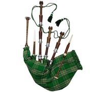 Great Highland - Gaita escocesa con montura de palisandro plateado con cubierta tradicional de tartán (acabado natural de tartán verde irlandés)