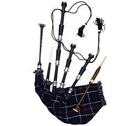 Great Highland - Gaita escocesa con montura plateada de palisandro con cubierta de tartán tradicional (acabado negro Mackenzie)