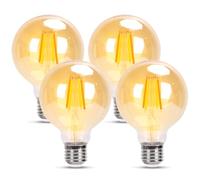 GREAT JACOB Bombilla LED E27 Filamento, 6W Equivalente a 86W, Luz Calida 2200K, 1260 Lúmenes, Bombilla Decorativa Retro Vintage G80, Ahorro de energía, No Regulable, 4 Unidades