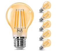 GREAT JACOB Bombilla LED E27 Filamento, 8W Equivalente a 109W, Luz Calida 2200K, 1680 Lúmenes, Bombilla Decorativa Retro Vintage A60, Ahorro de energía, No Regulable, 6 Unidades