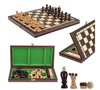 Great Kingdom Ajedrez de Viaje y Juego de Damas | 2 en 1 | Master of Chess Gigante 35cm Marrón | Fichas de Madera | Juego de Escacs para Niños y Adultos