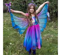 Great Pretenders Disfraz de mariposa con alas y diadema para niños, tallas 98 - 128, color azul y lila, para cumpleaños, carnaval, 3 - 4 años