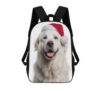 Great Pyrenees Dog with Santa Hat Portrait Mochila Infantil, Mochila Escolar De Gran Capacidad Para Estudiantes, Mochila Para Libros, Mochila Para Niños, Niñas, Adultos Y Adolescentes 17inch