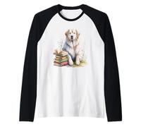 Great Pyrenees Pyrenean Mountain Dog Pyr Book Reading Books Camiseta Manga Raglan