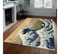 Great Wave Alfombra 100x150 para el salón Alfombrilla Antideslizantes Lavables Ukiyo E Coastal Art de Gran tamaño Tapete Suelo Interior Pelo bajo Índigo Suave Surf Farmhouse Dormitorio