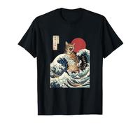 Great Wave Cat Arte Japonés Ukiyo-e Ocean Feline Design Camiseta