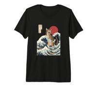 Great Wave Cat Arte Japonés Ukiyo-e Ocean Feline Design Camiseta Premium