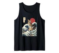 Great Wave Cat Arte Japonés Ukiyo-e Ocean Feline Design Camiseta sin Mangas