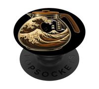 Great Wave Off Kanagawa Coffee Helado Espresso Cafeína Amantes PopSockets PopGrip Adhesivo