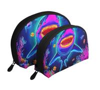 Great White Shark - Bolsas de maquillaje con impresión UV, 2 piezas, portátil, bolsa de aseo de viaje, White, Talla única