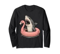 Great White Shark Has Hijacked A Pink Flamingo Pool Float Manga Larga