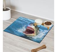 Great White Shark - Tapete de alimentación para mascotas, para gatos, perros, cuenco de agua, tapete de comida de tiburón, tapete absorbente y antideslizante que contiene derrames, protege el suelo