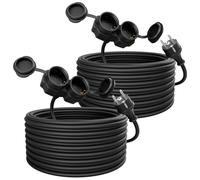 greate 2x alargador electrico 20 Metros de 2 Tomas - Alargadera Impermeable IP44 para Áreas Exteriores - Cable electrico 3500W - Extension lead, alargador enchufe, alargo enchufe, alargadores enchufes