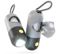 greate 2x Dispensador de bolsas para excremento con linterna y mosquetón - Dispensador de bolsas para correa de perro - Incluye 30 bolsas