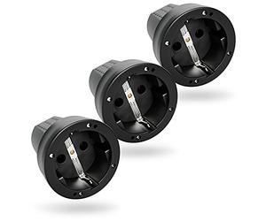 greate 3x clavija enchufe hembra schuko IP44 para exteriores con protección contra doblez - Enchufes hembra de goma 230V con alivio de tensión, 2 polos, 16A & 3,7kW - Enchufe hembra exterior