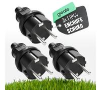 greate clavija enchufe macho para exteriores con protección contra doblez | Paquete de 3 - Enchufes solera Goma, 2 polos, 230V, 16A y 3,7kW - IP44 enchufe exterior estanco, clavija macho