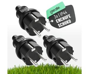 greate clavija enchufe macho para exteriores con protección contra doblez | Paquete de 3 - Enchufes solera Goma, 2 polos, 230V, 16A y 3,7kW - IP44 enchufe exterior estanco, clavija macho