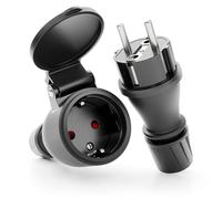 greate Set 1x enchufe macho + 1x clavija enchufe hembra schuko impermeable IP54 - Con protección antitorsión y contra tracción - Enchufes hembra 230V, 2 polos, 16A & 3,7kW