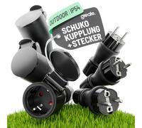 greate Set 3x enchufe macho + 3x clavija enchufe hembra schuko impermeable IP54 - Con protección antitorsión y contra tracción - Enchufes hembra 230V, 2 polos, 16A & 3,7kW