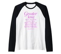 Greater Love Hath No Man John 15:13 Versículo de la Biblia Escritura Camiseta Manga Raglan