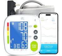 GreaterGoods - Juego completo de puños y kit de monitor de presión arterial, funda de transporte, baterías, enchufe, puño, monitor, aplicación gratuita para iPhone Android incluida, Full Kit, Blanco