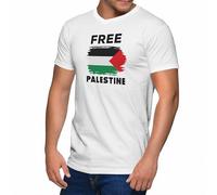 GREATFITS Camiseta con cuello en V para hombre con la bandera de Palestina libre de Gaza, blanco, XL