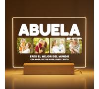 Greatminer Marco Personalizado para Abuela con Fotos y Frase - Regalo Día de la Abuela, Cumpleaños - Placa Metacrilato 18x14cm con Base LED Opcional