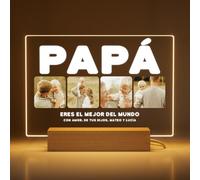 Greatminer Marco Personalizado para Papá con Fotos y Frase - Regalo Día del Padre - Regalo Papá Personalizado - Placa Metacrilato 18x14 cm con Base LED Opcional