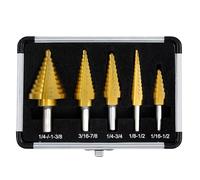GREATRICH 5 Piezas Broca Escalonada para Metal, Broca Conica de HSS de Titanio (5 - 13 mm, 3 - 13 mm, 6 - 19 mm, 5 - 22 mm, 6 - 35 mm), para Aluminio, Madera, Fresas con Estuche de Aluminio