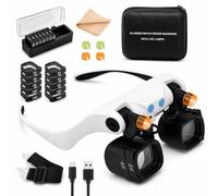 GREATRICH Gafas Lupa con Luz LED, Recargable Gafas Aumento, Lupa de Cabeza 5 Lentes (2X-13X) Lupa Relojero Profesional para Manualidades, Costura, Joyería y Lupa de Lectura