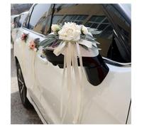 GreatRise 2 lazos de coche para boda con ventosas, decoración de flores artificiales, lazos para coche, decoración de coche, para espejo retrovisor, tirador de puerta, decoración de boda, color crema