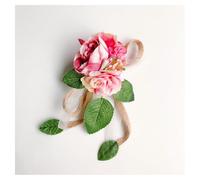 GreatRise 2 pulseras de flores de muñeca para novia y dama de honor, pulsera de flores artificiales, hojas con cinta de raso para boda, graduación, aniversario, fiesta, raíz de loto, estilo rosa 2