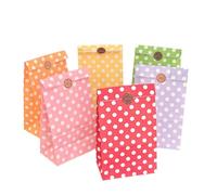 GreatRise 30 bolsas de papel de lunares de 13 × 8 × 24 cm, multicolor, papel de estraza para envolver regalos, pequeñas bolsas de papel para cumpleaños, bodas, fiestas, Navidad, mixtas