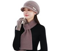GreatRise Conjunto de gorro de invierno para mujer, gorro de punto, bufanda cálida, boina, boina, gorro de punto, gorro con paraguas para primavera, otoño, invierno, deportes al aire libre, regalo