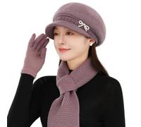 GreatRise Conjunto de gorro de invierno para mujer, gorro de punto, bufanda cálida, boina, boina, gorro de punto, gorro con paraguas para primavera, otoño, invierno, deportes al aire libre, regalo