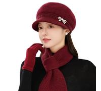 GreatRise Conjunto de gorro de invierno para mujer, gorro de punto, bufanda, guantes, boina, boina, gorro de punto, gorro con paraguas para primavera, otoño, invierno, deportes al aire libre, regalo